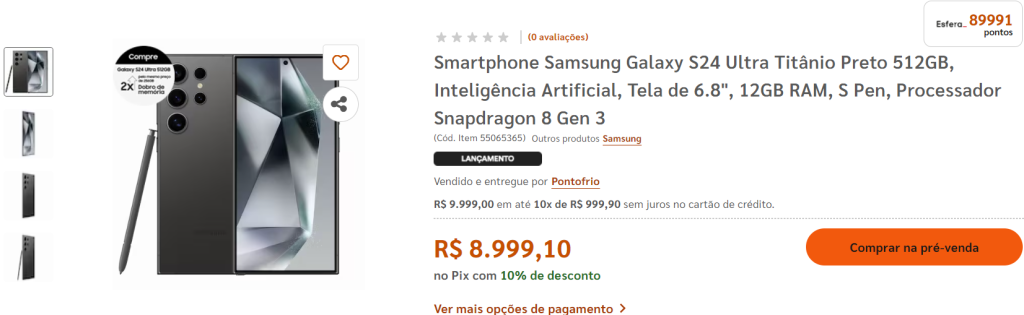 Lançamento Ganhe até 10 pontos Esfera por real gasto na compra do novo